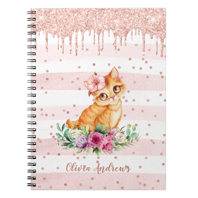 Dripping Glitter Cat Lover Girl Daily Diary Notebook (Front)