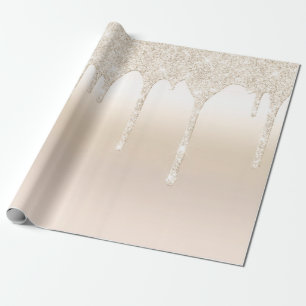 Dripping Glitter Champagne Gold Wrapping Paper