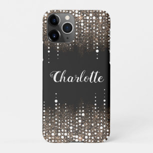 Dripping Glitter Gold Rain Personalised Name Black iPhone 11Pro Case