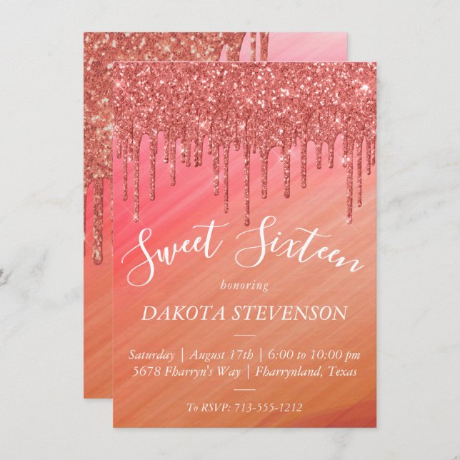 Dripping Glitter | Ombre Melting Drizzle Sweet 16 Invitation (Front/Back)