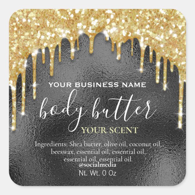 Dripping Glitter On Black For Body Butter Labels (Front)