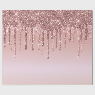 Dripping Glitter Pink Rose Gold Wrapping Paper