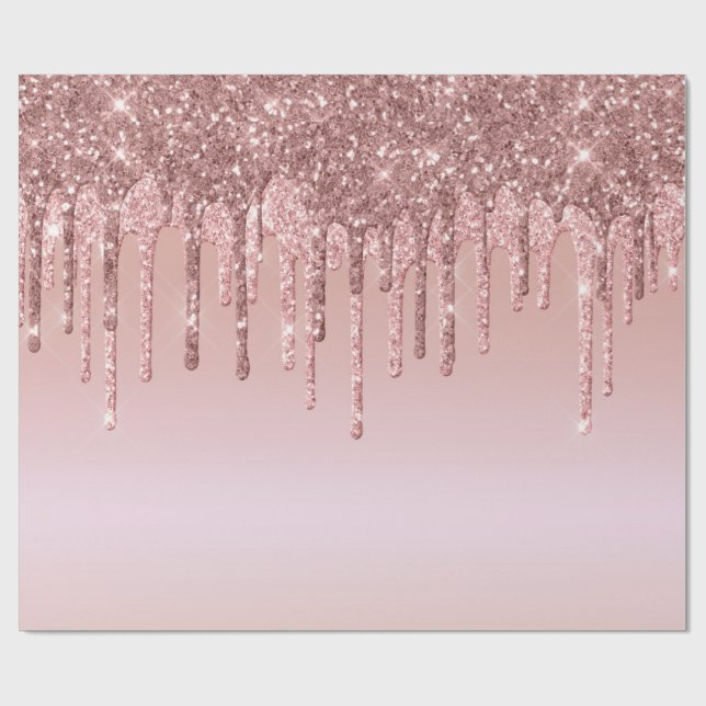 Dripping Glitter Pink Rose Gold Wrapping Paper (Flat)