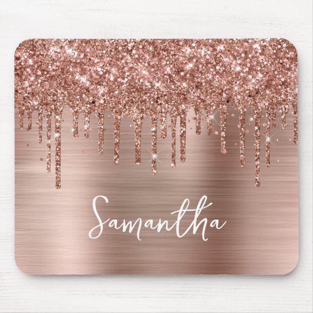 Dripping Glitter Rose Gold Glam Mouse Mat (Front)