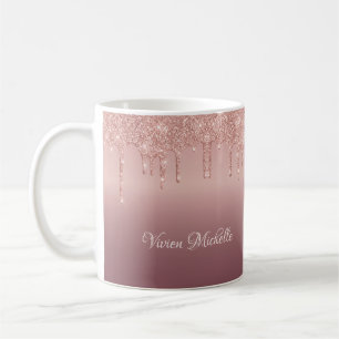 Dripping Glitter Rose Gold Sparkling Coffee Mug