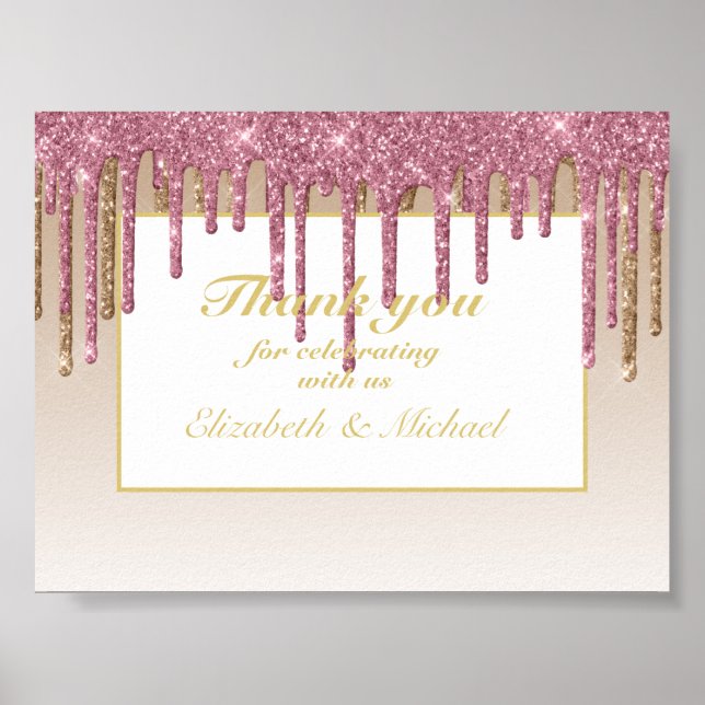 Dripping Glitter Rose Pink Gold Girls THANK YOU Poster (Front)