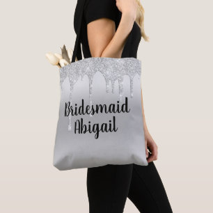 Dripping Glitter Silver Bridesmaid Gift Tote Bag