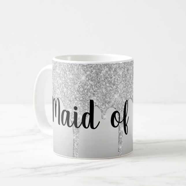 Dripping Glitter Silver Maid of Honour Coffee Mug (Front Left)