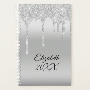 Dripping Glitter Silver Personalised Planner
