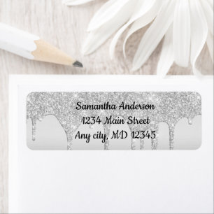 Dripping Glitter Silver Return Address