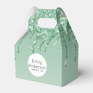 Dripping Glitter Sweet 16 Mint Green Party Trendy Favour Box