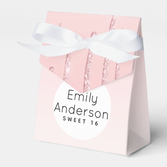 Dripping Glitter Sweet 16 Pink Trendy 16th Party Favour Box (Front Side)