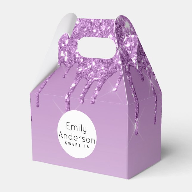 Dripping Glitter Sweet 16 Purple Trendy Party Diva Favour Box (Front Side)