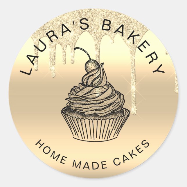 dripping gold cakes cakery sweets chocolate bakery classic round sticker (Front)