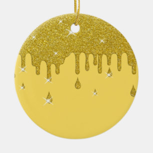 Dripping Gold Glitter Effect & Sparkles Ceramic Tree Decoration