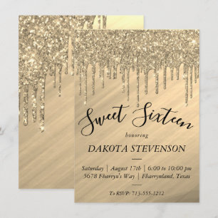 Dripping Gold Glitter   Elegant Melt Sweet Sixteen Invitation