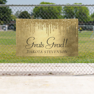 Dripping Gold Glitter   Faux Metallic Graduation Banner