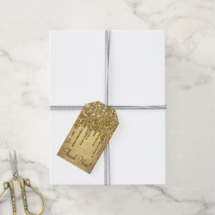 Dripping Gold Glitter Faux Metallic Thank You Gift Tags