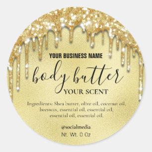 Dripping Gold Glitter Foil Body Butter Labels
