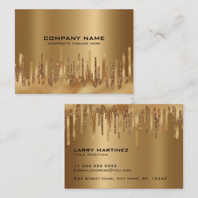 Dripping gold glitter glam background business card (Front/Back)