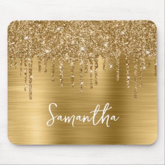 Dripping Gold Glitter Glam Name Mouse Mat