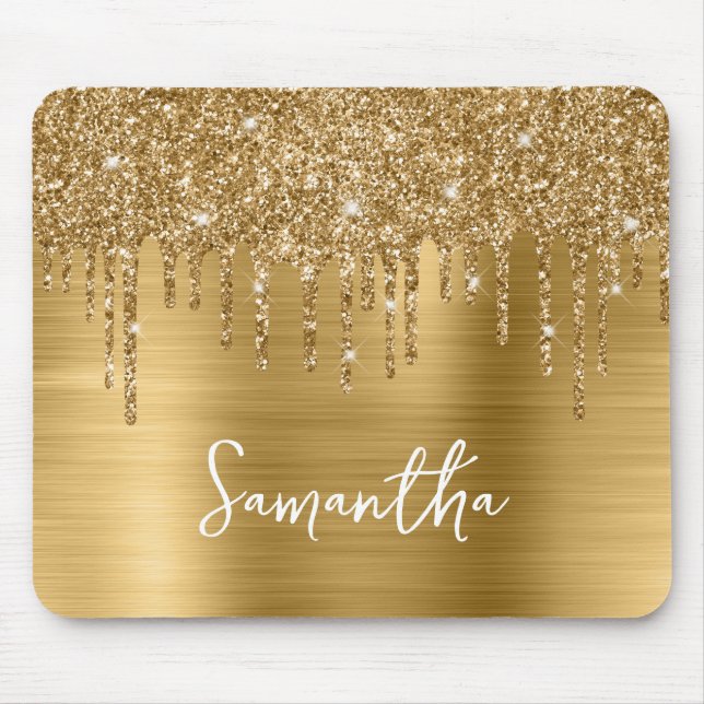 Dripping Gold Glitter Glam Name Mouse Mat (Front)