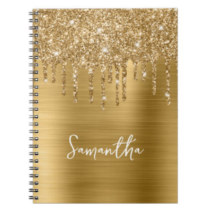 Dripping Gold Glitter Glam Name Notebook