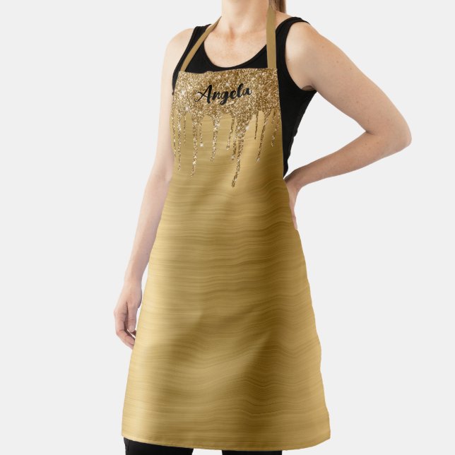 Dripping Gold Glitter Glam Personalised L Apron (Insitu)