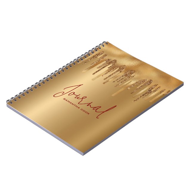 Dripping gold glitter metallic gold background notebook (Left Side)
