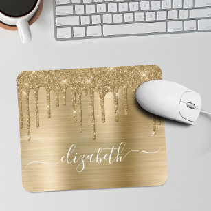 Dripping Gold Glitter Monogram Mouse Pad