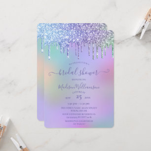 Dripping Gold Glitter & Rainbow Bridal Shower  Invitation