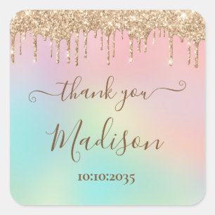 Dripping Gold Glitter & Rainbow Bridal Shower  Square Sticker