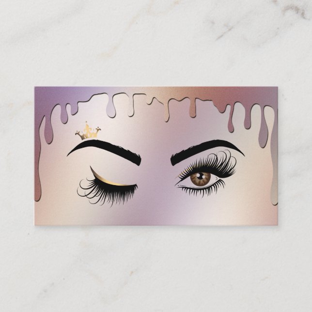 Dripping Gold Holographic Makeup artist Wink Eye Business Card (Front)