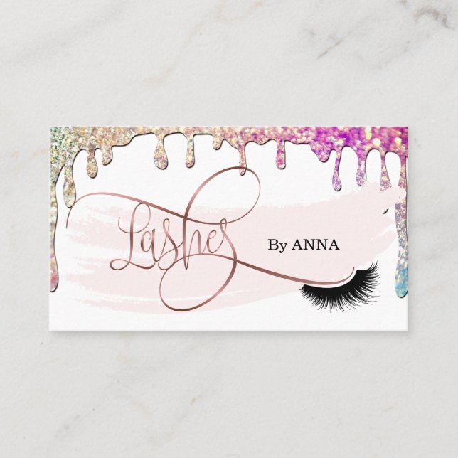 Dripping Gold Long Lash Extension Makeup Artist Business Card (Front)