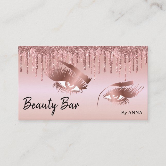 Dripping Gold Long Lash Eyes Makeup Artist Business Card (Front)