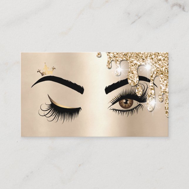 Dripping Gold Makeup Wink Eye Beauty Salon Lash Business Card (Front)