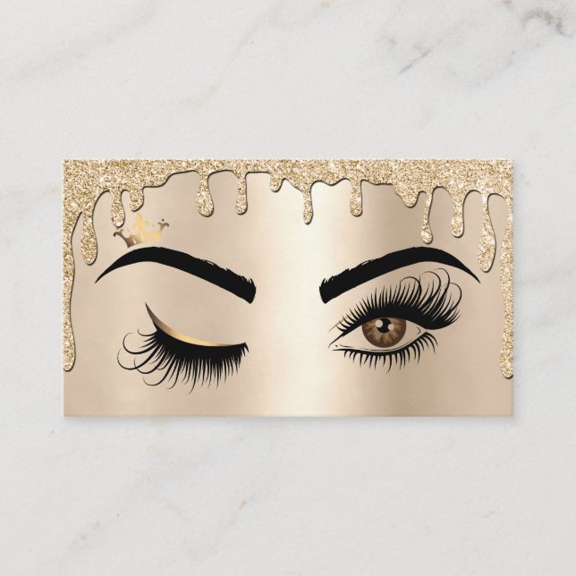 Dripping Gold Makeup Wink Eye Beauty Salon Lash Business Card (Front)