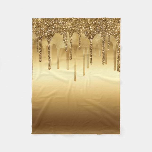 Dripping Gold Paint Glitter Accents Sparkly Fleece Blanket (Front)