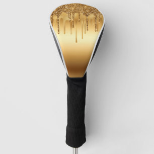 Dripping Gold Paint Glitter Accents Sparkly Golf Head Cover