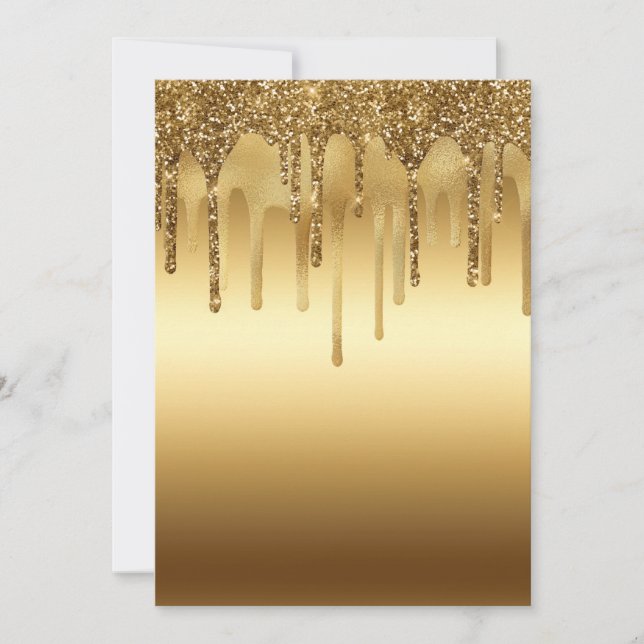 Dripping Gold Paint Glitter Accents Sparkly Invitation (Front)