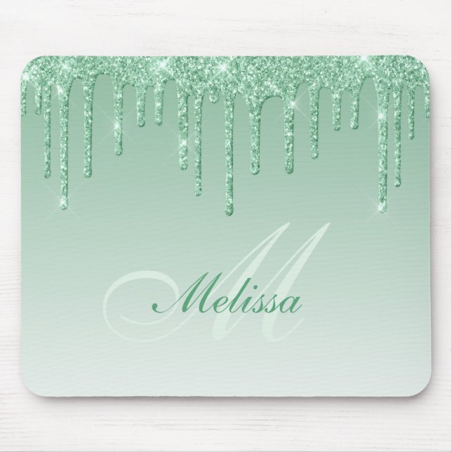 dripping green glitter mouse mat (Front)