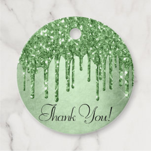 Dripping Green Glitter Neo-Mint Sage Thank You Favour Tags