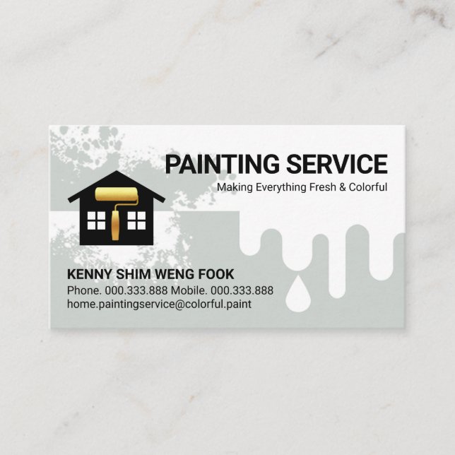 Dripping Grey Paint Home Repairs Business Card (Front)