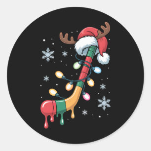 Dripping Hockey Stick Christmas Santa Hat Holiday Classic Round Sticker