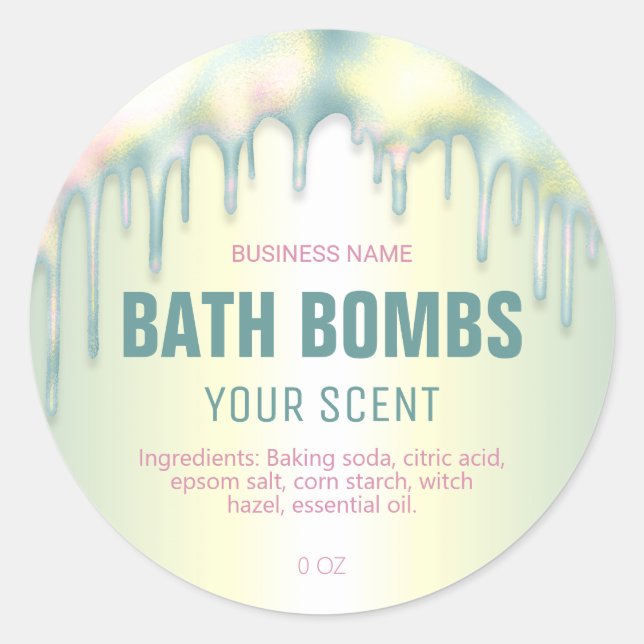 Dripping Holographic Bath Bomb Spa Soak Labels (Front)