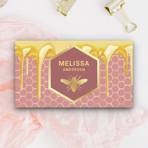 Dripping Honey Dusty Pink Gold Honeycomb Honey Bee Business Card
