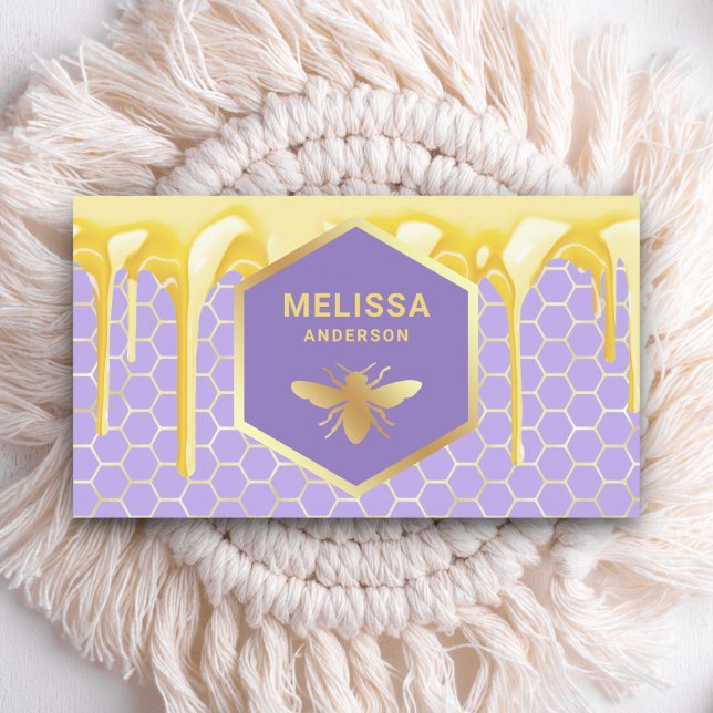 Dripping Honey Lavender Gold Honeycomb Honey Bee Business Card (Creator Uploaded)