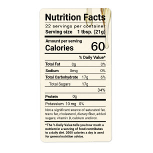 Dripping Honey Nutrition Facts Label
