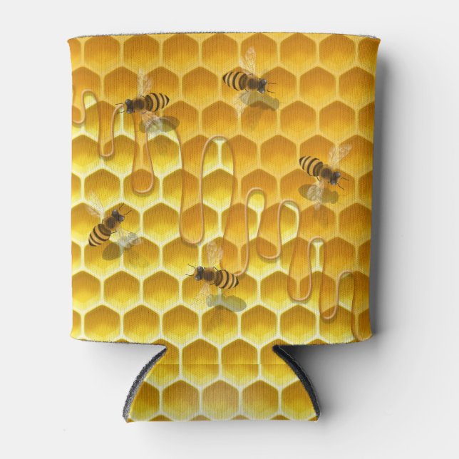 Dripping Honeycomb & Flying Honeybees Customisable Can Cooler (Front)