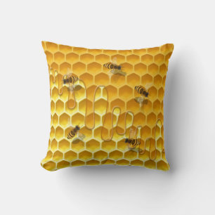 Dripping Honeycomb & Flying Honeybees Customizable Cushion